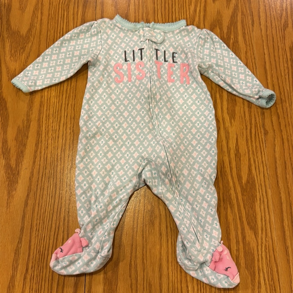 Carter’s Footed Sleeper 3 Months Little Sister Light Aqua and Pink